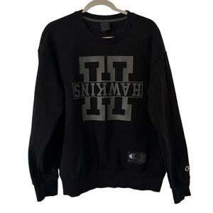 Black Stranger Things Hawkins Netflix Champion Sweatshirt Crewneck Unisex Medium